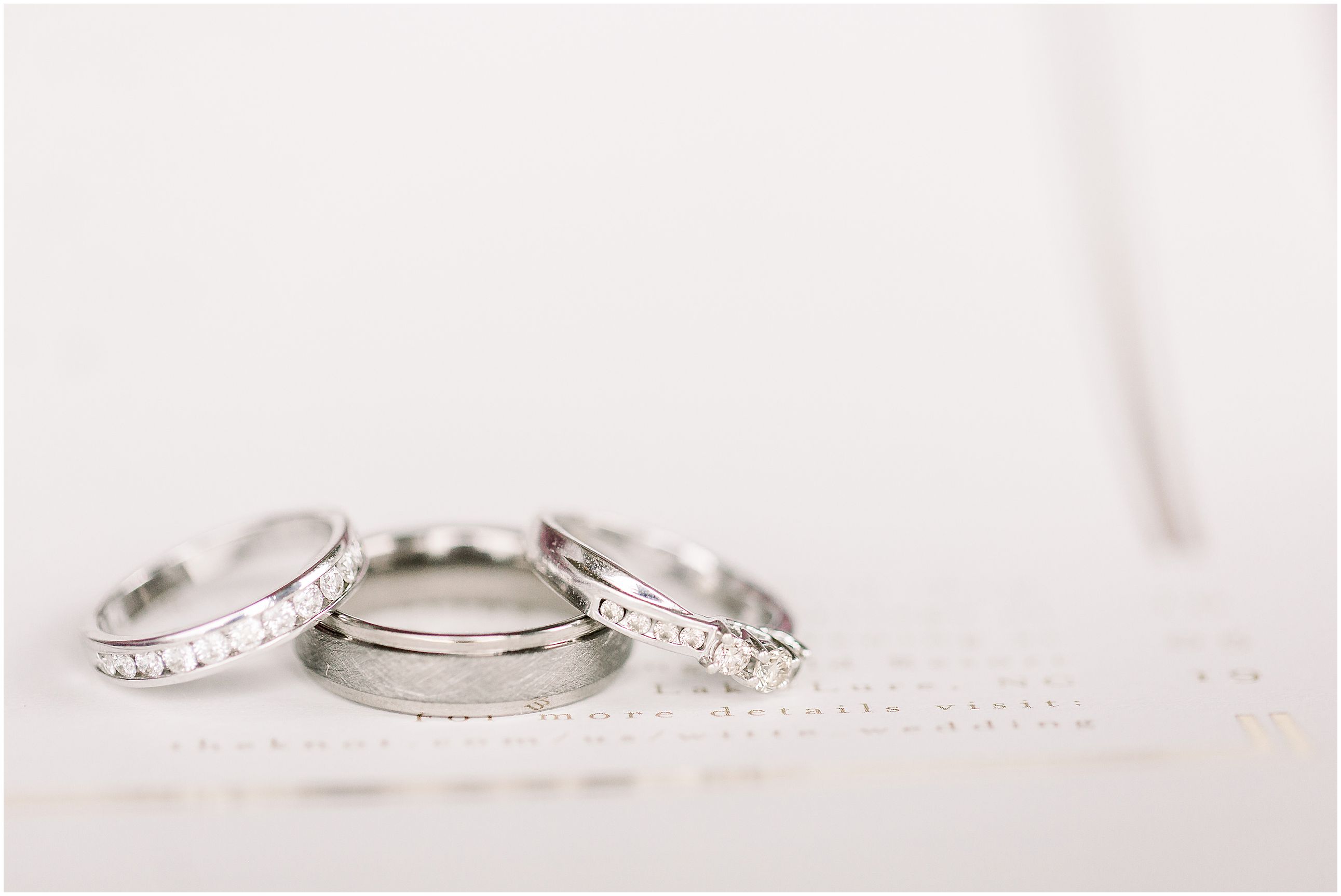 three wedding rings on invitation