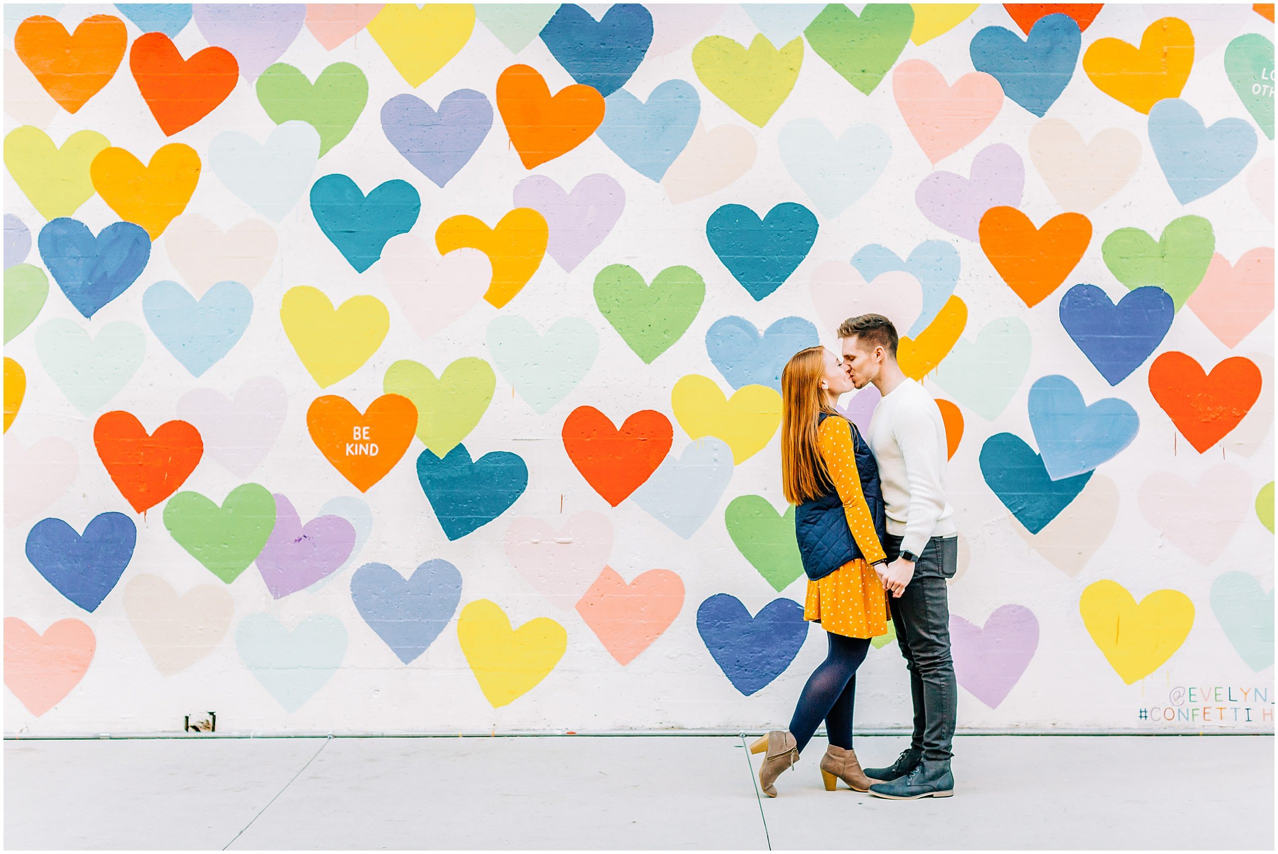 confetti hearts wall engagement session in charlotte