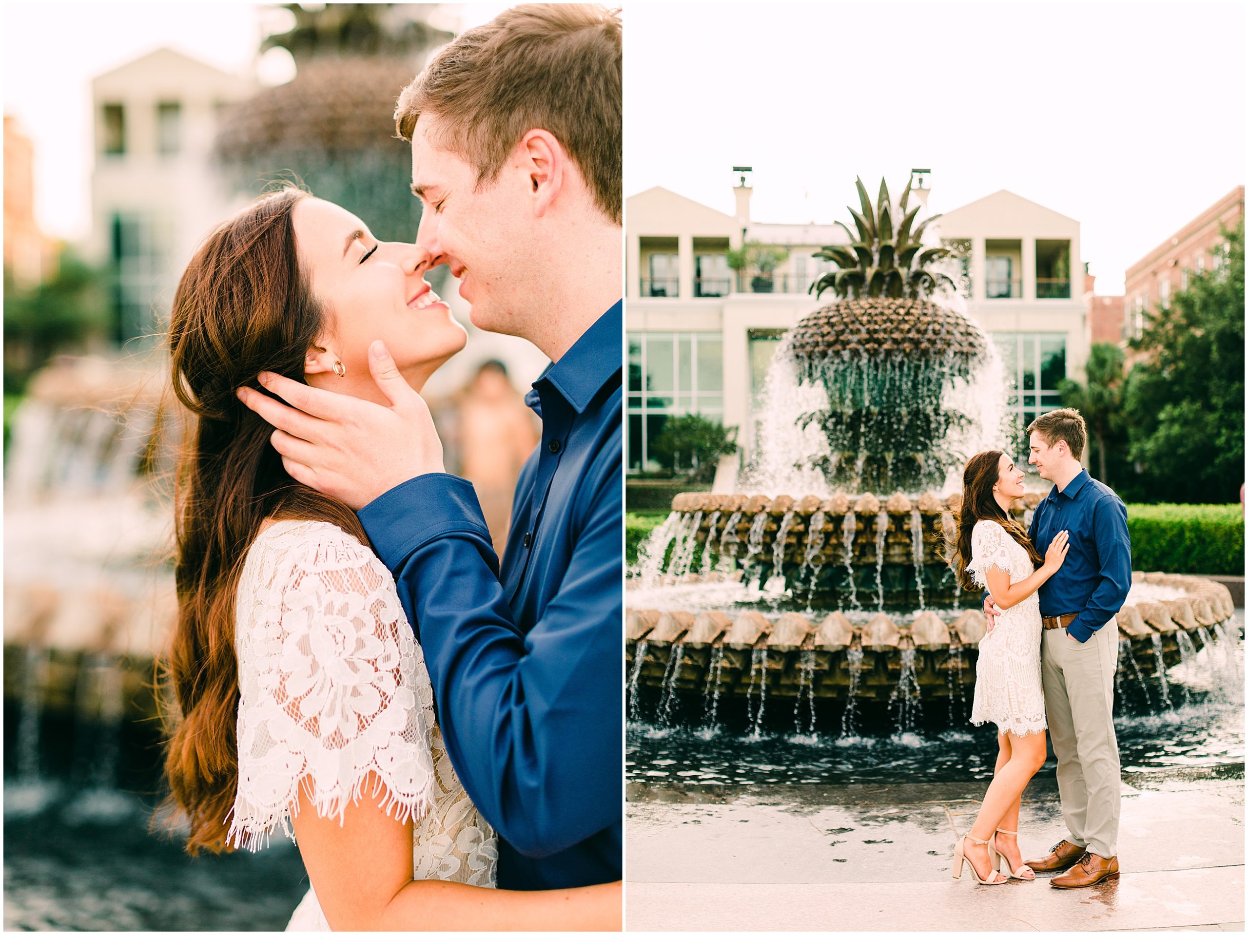 engagement session at the pineapple fountain in charleston sc