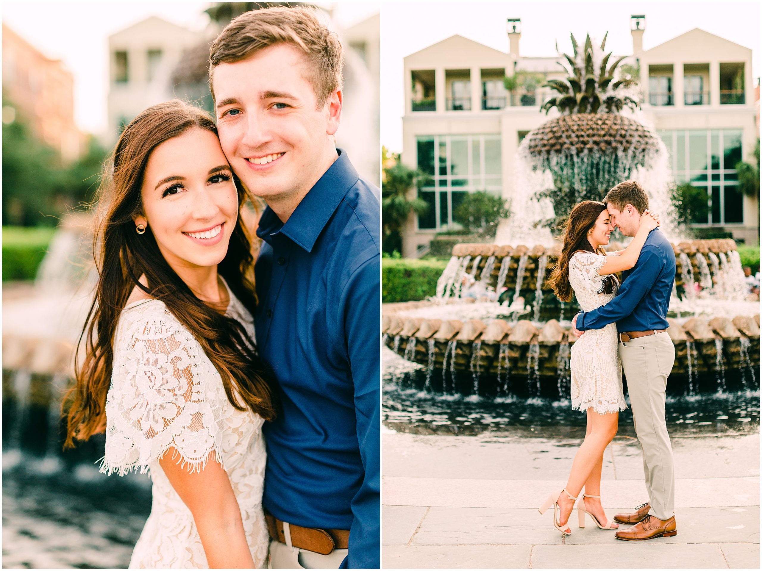 engagement session at the pineapple fountain in charleston sc