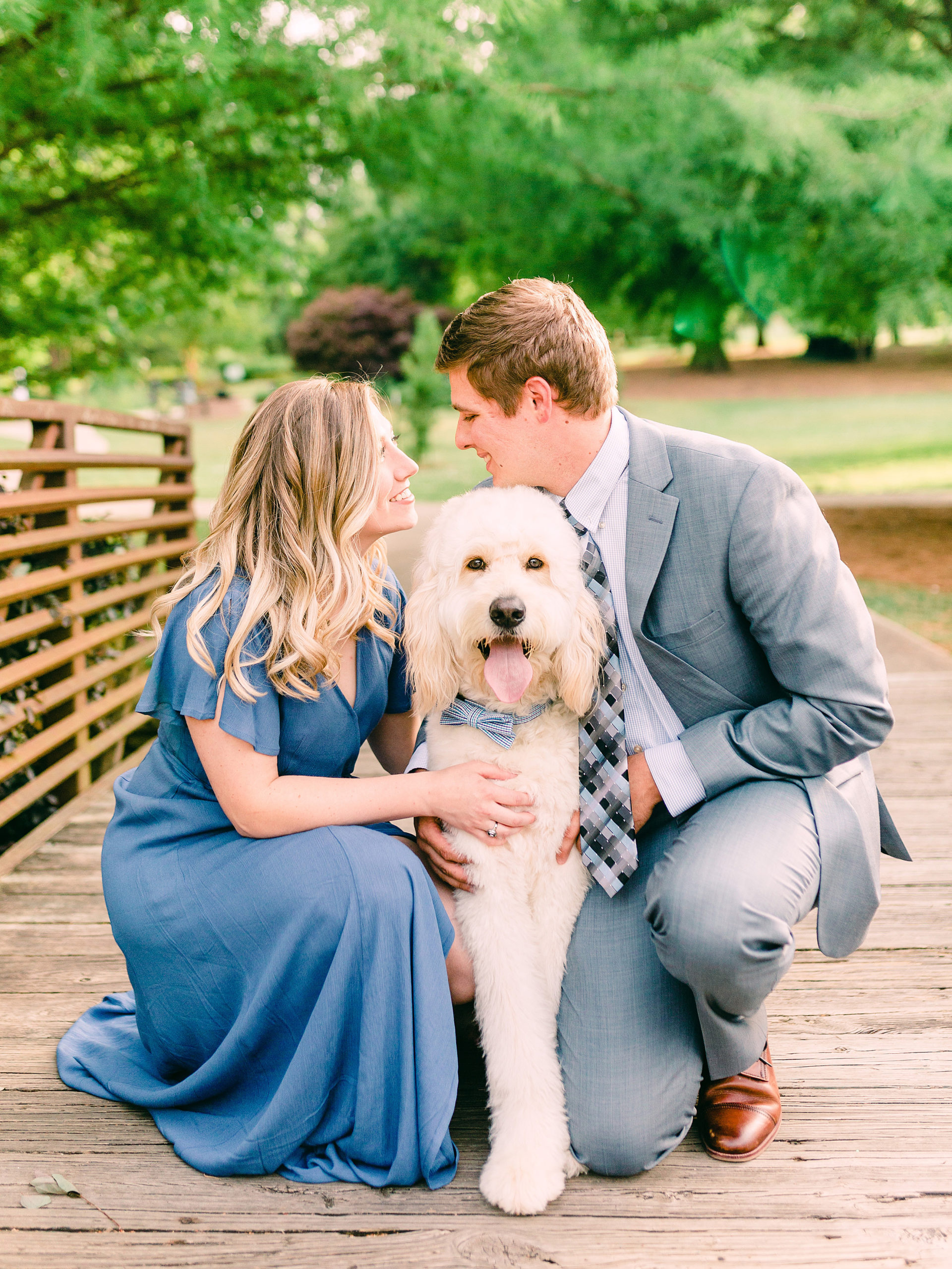 engagement session with goldendoodle